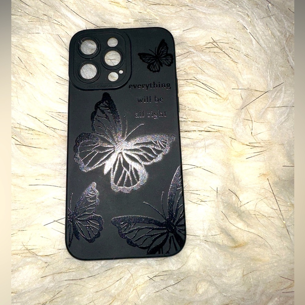 iPhone 14 Pro Max black on black butterfly phone case